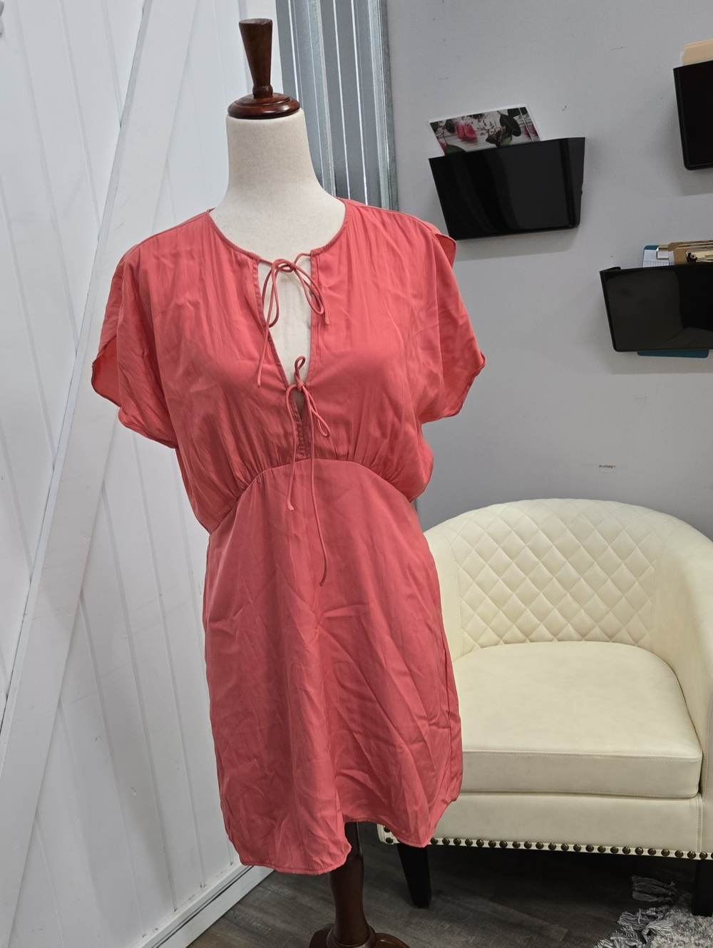 Universal Thread Coral Pink Midi Dress with Tie Front